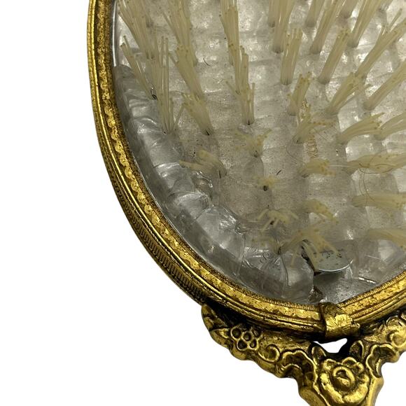 Vintage Ormalu 3 Piece Vanity Set Gold Tone Brush Comb Mirror - Picture 11 of 12